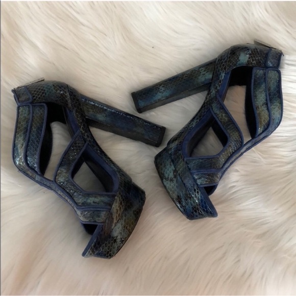 Rachel Zoe Peggy Snakeskin Heel Sandal in Marine 8 - Picture 9 of 10